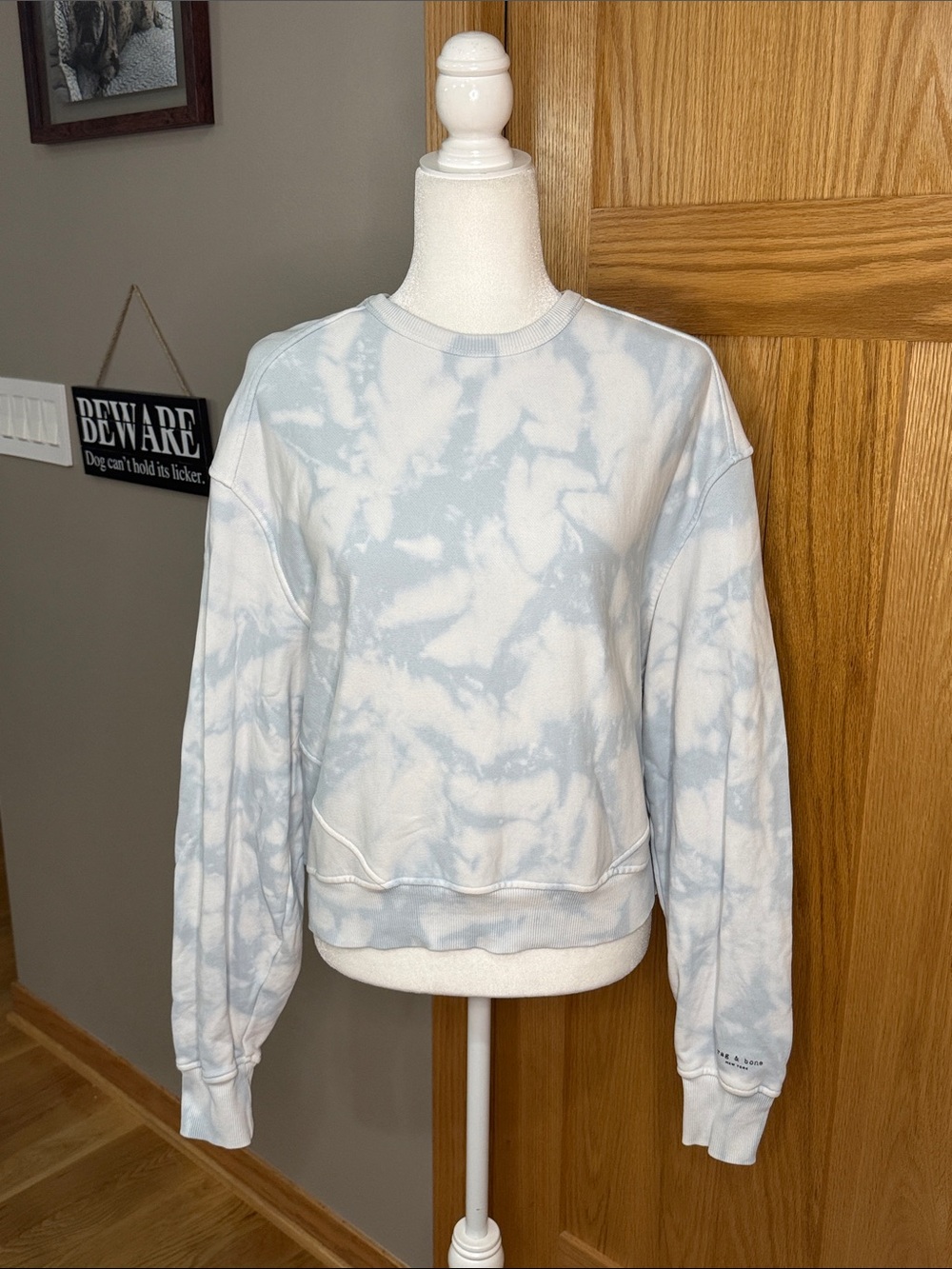 rag & bone Light Blue and White Crewneck Sweatshirt